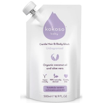 Jabón para cabello y cuerpo sin perfume Kokoso Baby 500 ml
